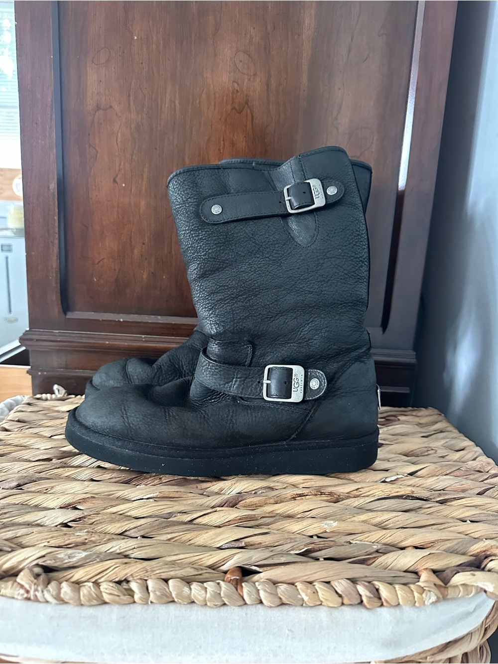 UGG Women’s Black Leather Buckle Boots